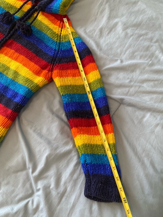 Handmade Knitted Rainbow Stripe Hooded Zip Cardigan Adult - see measurements - Picture 9 of 10